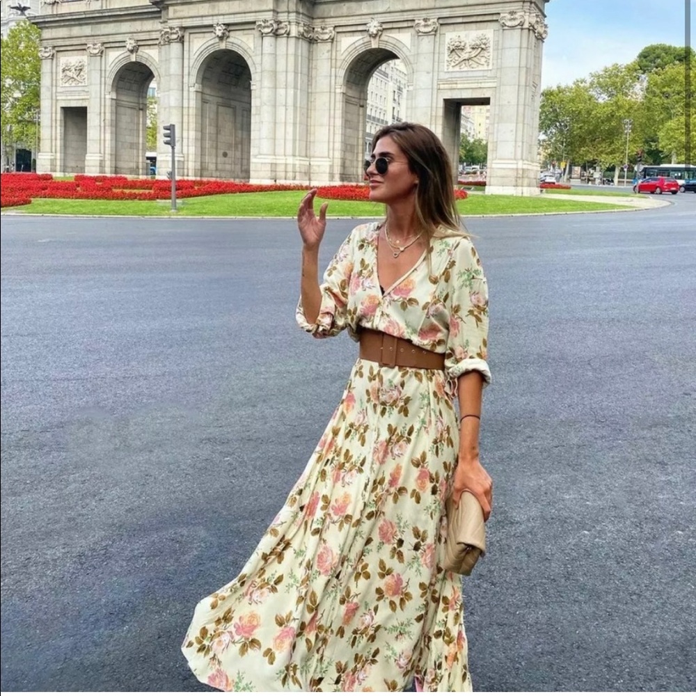 Zara Floral Maxi Dress - Cream and Pink